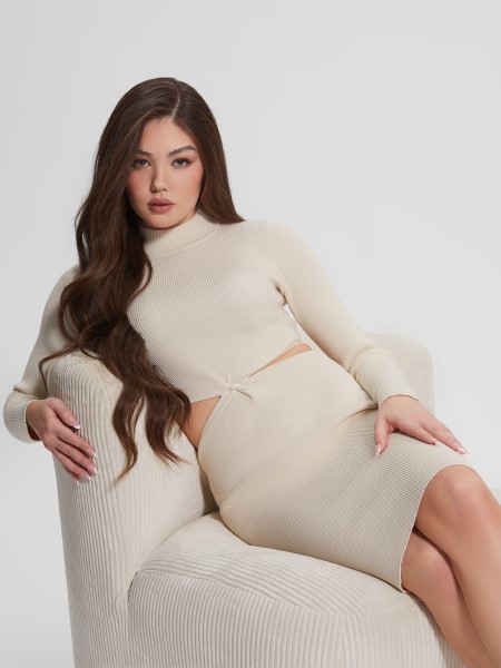 Gondolom Galamb Fehér Eco Jamia Midi Csavart Bordás Ruha