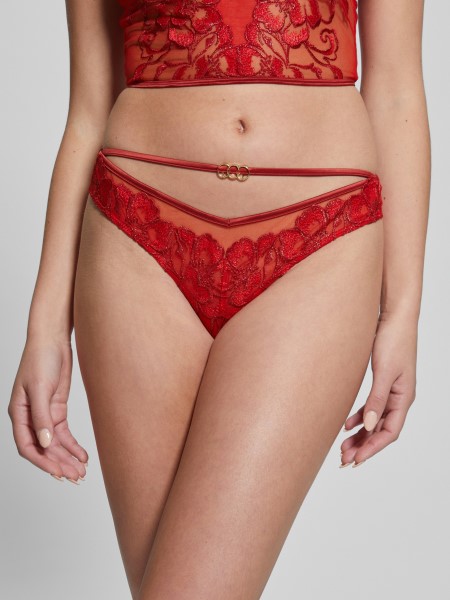 Christie Virágos Csillogó Brazil Bugyi Tipp Virágos Lurex Piros