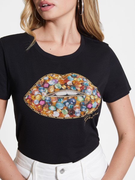 Koromfekete Hiszem ékszer Ajkak Póló