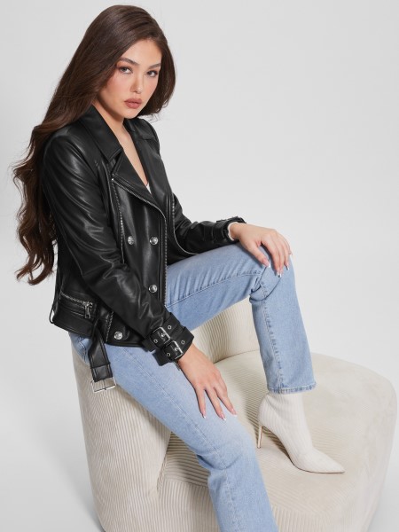 Hiszem Olivia Műbőr Motokabát Jet Black Multi