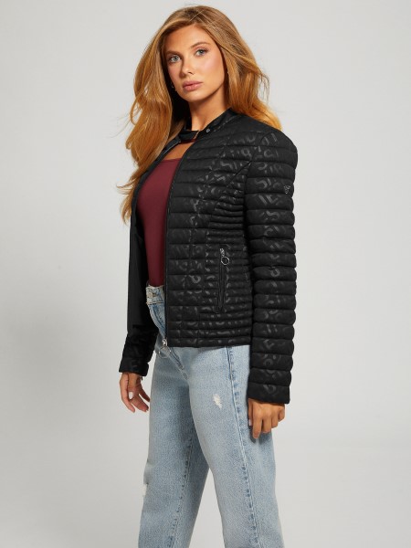 Koromfekete Guess Vona Steppelt Logós Kabát