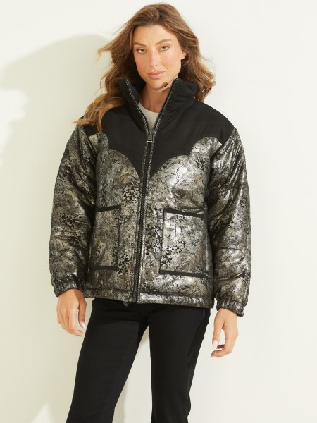 Hiszem Jet Black Loise Bőr Pufferkabát