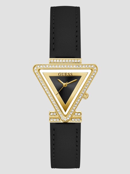 Arany Tónusú Háromszög és Fekete Bőr Analóg óra Fekete Tipp