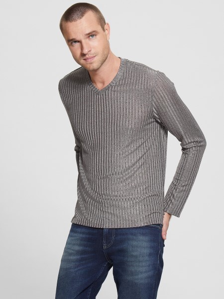 Hiszem Raktár V-nyakú Kötött Póló Kő Szürke Multi