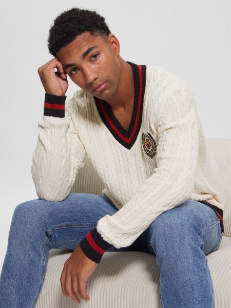 Roderic Patch Evezős Kábel Pulóver Tipp Tiszta Fehér