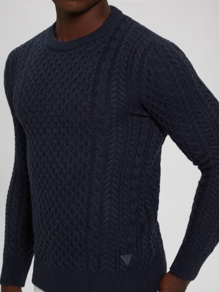 Guess Paise Norvég Gyapjúkeverék Pulóver Kék Elegáns