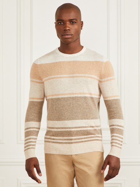 Természetes Csíkokkal Kitalált Kasmír-keverék, Nyakú Pulóver