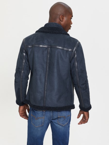 Guess Eco Faux-shearling Kabát Elegáns Kék