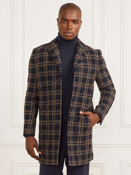 Hiszem Napi Egymellű Gyapjúkeverék Kabát Kék Barna Macrocheck