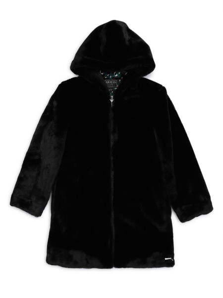 Kapucnis Műszőrme Kabát (7-16) Koromfekete Tipp