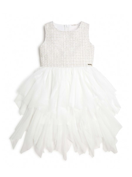 Boucle és Mesh Ruha (7-16) Fehér Lurex Boucle Tipp