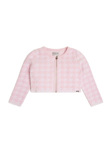 Hiszem Houndstooth Cipzáras Kardigán (7-14) Rózsaszín és Fehér Pied De Po