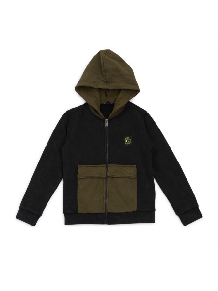 Guess Koromfekete Aktív, Cipzáras Kapucnis Pulcsi (7-16)