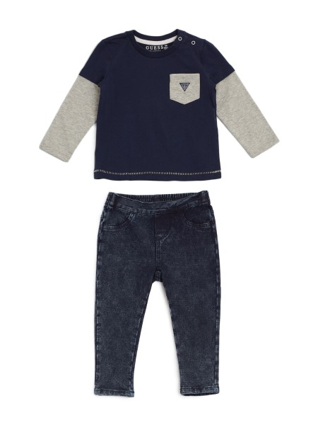 Logós Hosszú Ujjú Póló és Jeggings Szett (0-24m) Tippdeck Kék