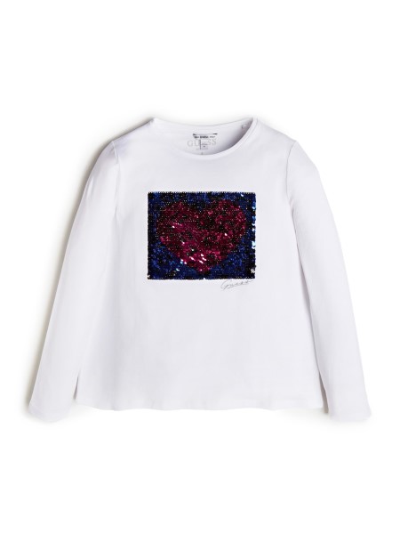 Flip Sequins Crewneck Pulóver (7-14) Igaz Fehér Tipp
