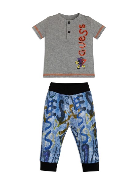 Világos Hanga Szürke Logós Póló és Nadrág Szett (0-24m) Hiszem