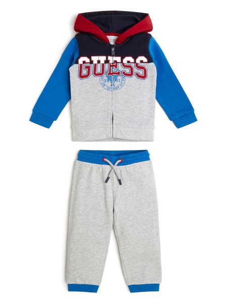 Kapucnis Aktív Felső és Nadrág (2-7) Világosszürke és Piros Kombó