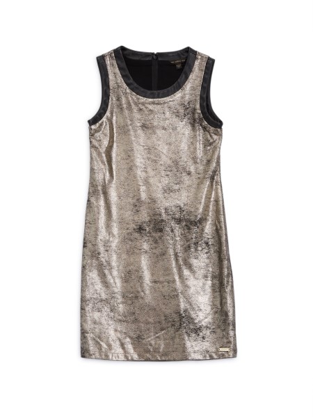 Gondolom Laminált Arany Fekete Ujjatlan Műbőr Ruhán (7-14)